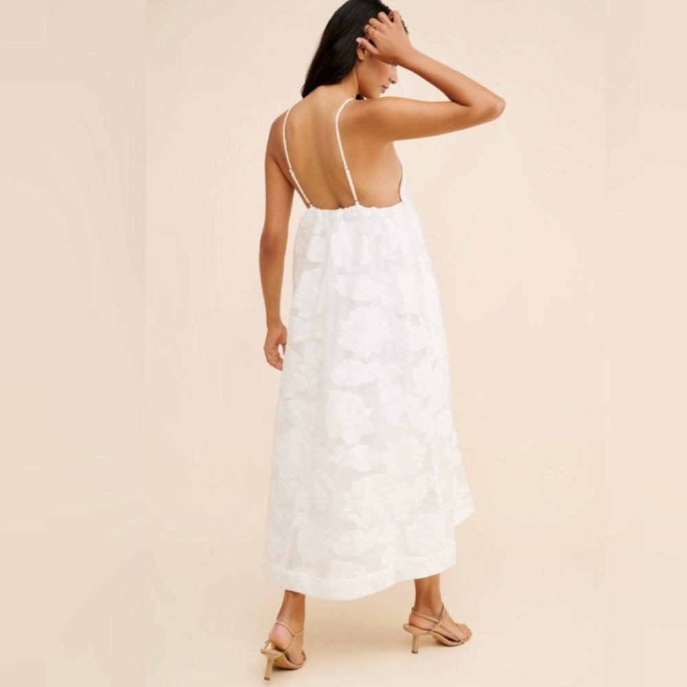 BHLDN Floral Burnout Jacquard White Apron Maxi Boho Luxury Coquette Dress Size S - Picture 2 of 14